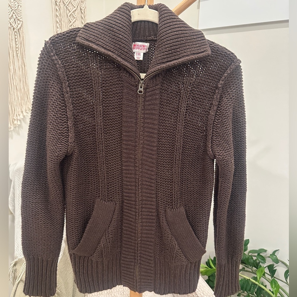 Mossimo Supply Co Brown Wool Blend Zip Cardigan Shawl Collar XL, fits like M